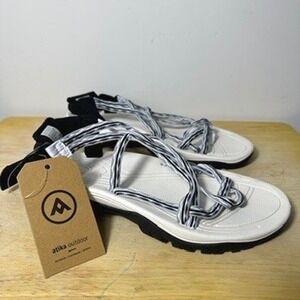 Atika Outdoor Womens Rosebud W238-GRK Strappy Hiking Sandals White Black Size 8